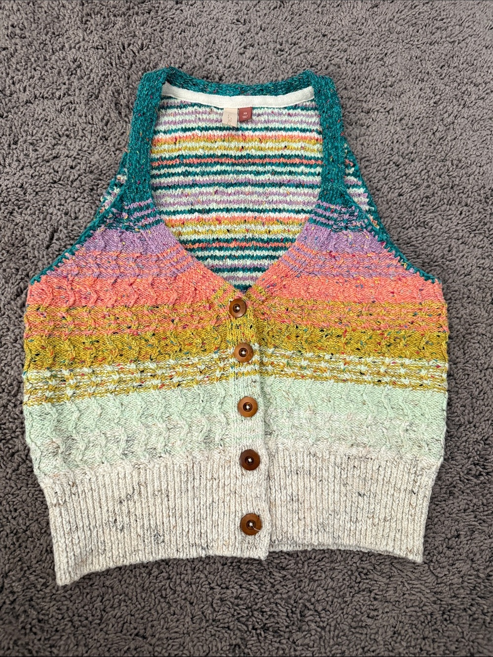 Multicolor Striped Cable-Knit Button Front Sweater Vest